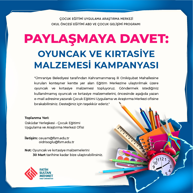 Paylaşmaya Davet: Oyuncak ve Kırtasiye Malzemesi Kampanyası